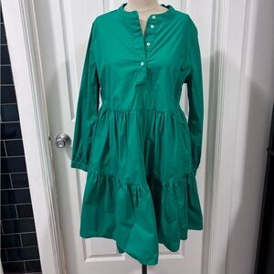 J. Crew Kelly Green Long-Sleeve Shirt Dress - M - Excellent Condition